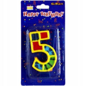 Świeczka urodzinowa cyfra wzorzysta „5”, 7,5 cm.