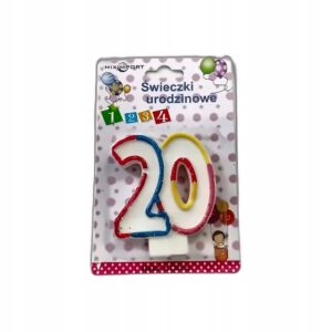 Świeczka Urodzinowa Podwójna '20' 8cm 1szt