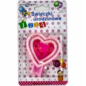 Świeczka Urodzinowa Serce '3' 7cm z Brokatem