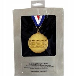 Metalowa ramka dekoracyjna, 20x14,5 cm, z napisem „Drinking Champion”.