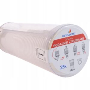 Kubeczki jednorazowe 200 ml białe W PODAJNIKU - 25 sztuk w tubie