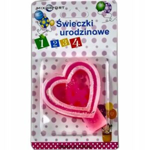 Świeczka Urodzinowa Serce '4' 7cm z Brokatem
