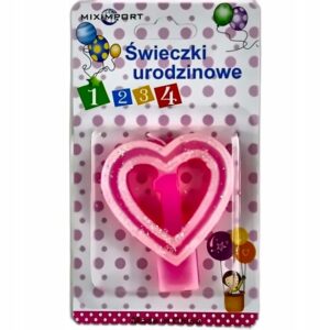 Świeczka Urodzinowa Serce '1' 7cm z Brokatem