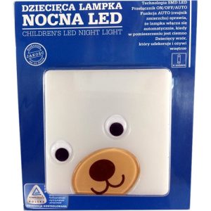 Lampka nocna LED miś mordka czujnik zmierzchu 8x8 cm