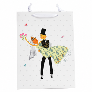 Torebka prezentowa ślubna papierowa ozdobna z wstążką XL 46x33 cm