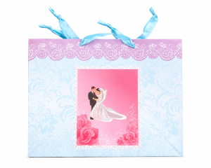 Torebka prezentowa ślubna papierowa z wstążką pozioma 36x26 cm 210 g