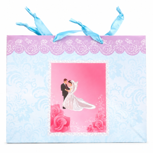Torebka papierowa ślubna z wstążką pozioma 36x26 cm 210g