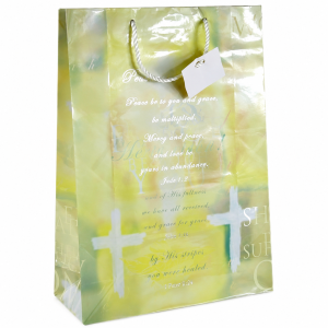 Torebka prezentowa religijna laminowana XL 46x33 cm Psalmy kolor żółty
