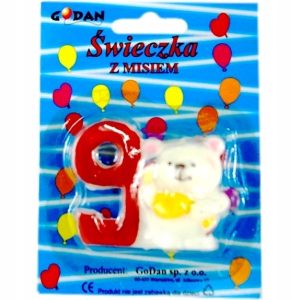 Świeczka urodzinowa cyfra 9 z misiem GoDan 5 cm 144 szt