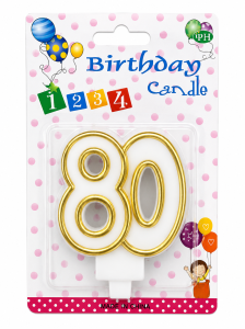 Świeczka urodzinowa 80 podwójna na tort 7.5 cm 60 szt