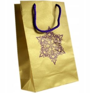 Torebka prezentowa świąteczna papierowa złota z gwiazdą 24x16 cm M 60 szt