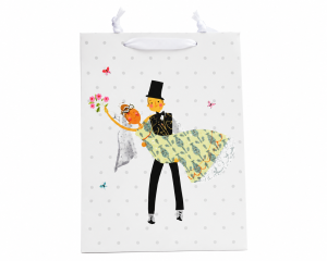 Torebka prezentowa ślubna papierowa ozdobna z wstążką XL 46x33 cm 6 szt