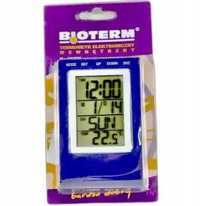 Bioterm termometr zegar kalendarz elektroniczny fioletowy 6 funkcji 25 szt