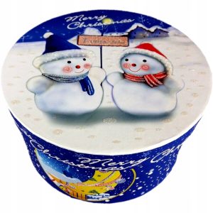 Pudełko prezentowe okrągłe 16x10.5 cm bałwanki Boże Narodzenie 50 szt