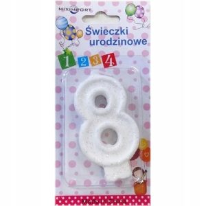 Świeczka urodzinowa cyfra 8 z brokatem 7 cm 150 szt