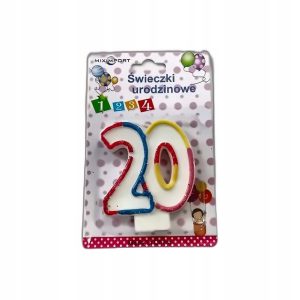 Świeczka urodzinowa cyfra 20 podwójna na tort 8 cm 60 szt