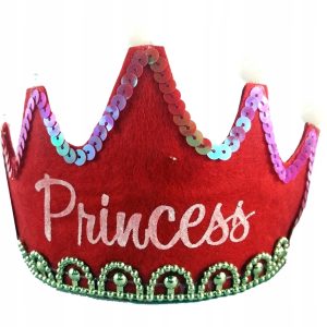 Opaska korona Princess różowa czerwona filc cekiny 3 szt
