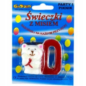 Świeczka urodzinowa cyfra 0 z misiem na tort 5 cm GoDan 25 szt