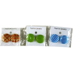 Kolczyki wkrętki okrągłe 2.5 cm brokat paski gładkie 48 szt